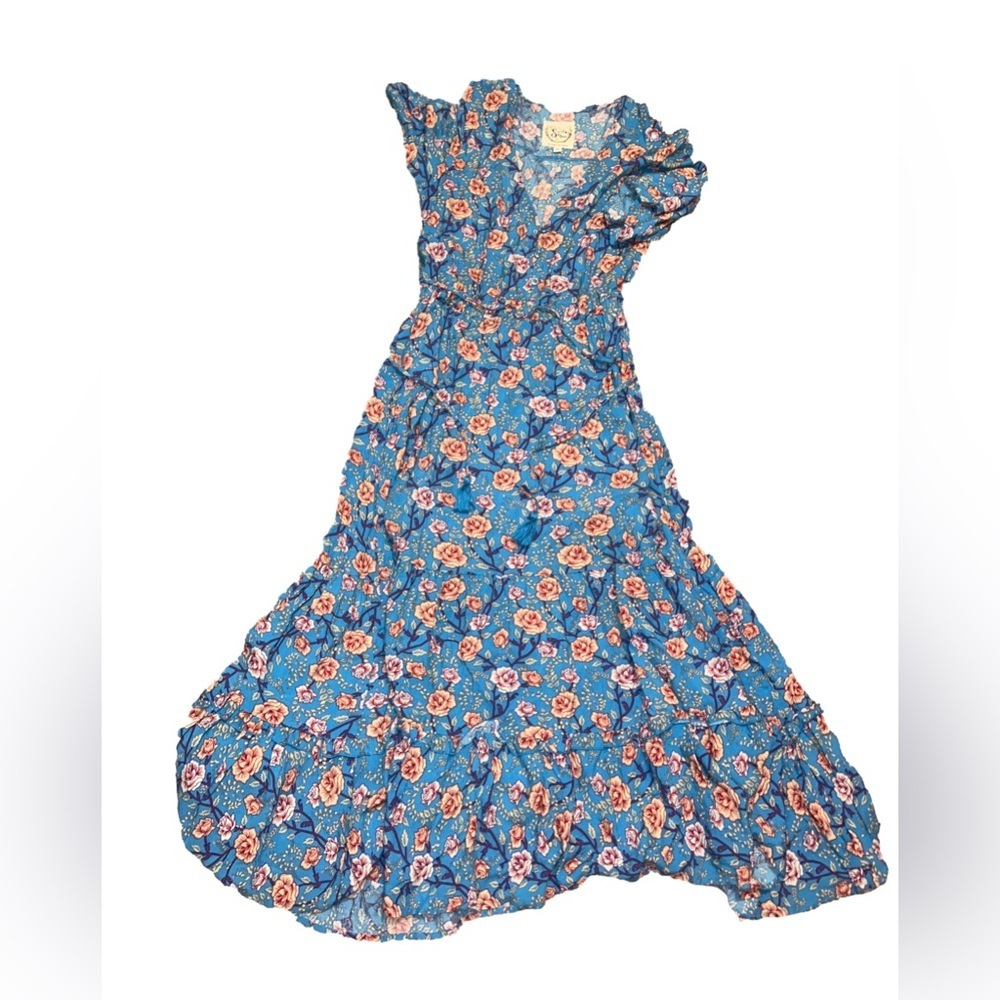 Anthropologie Sunday Mi Amor Blue Floral Midi Dress Medium